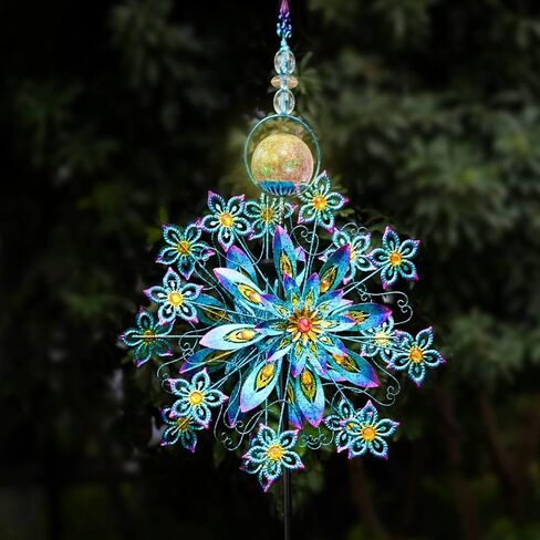Kircust Solar Wind Spinner, Extra-Large Tulip Garden Windmill Spinners with LED Lighting Solar Powered Glass Ball, Kinetic Metal Sculpture for Outdoor Yard Lawn Patio Decorations in Saudi Arabia
