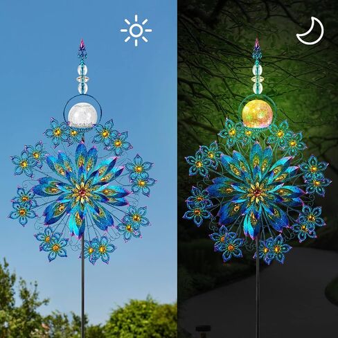 Kircust Solar Wind Spinner, Extra-Large Tulip Garden Windmill Spinners with LED Lighting Solar Powered Glass Ball, Kinetic Metal Sculpture for Outdoor Yard Lawn Patio Decorations in Saudi Arabia
