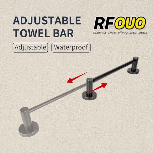 حامل مناشف اليد، رفوف المناشف الدائمة للحمام، حامل مناشف اليد للحمام وأسطح المطبخ، قضيب منشفة قابل للتعديل من الفولاذ المقاوم للصدأ 16.5-26 بوصة (أسود غير لامع) in Kuwait