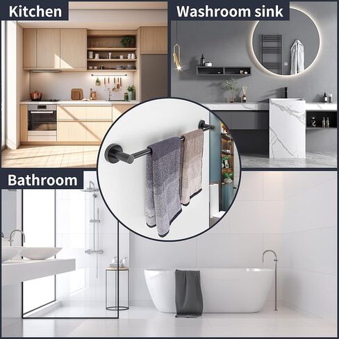 حامل مناشف اليد، رفوف المناشف الدائمة للحمام، حامل مناشف اليد للحمام وأسطح المطبخ، قضيب منشفة قابل للتعديل من الفولاذ المقاوم للصدأ 16.5-26 بوصة (أسود غير لامع) in Kuwait