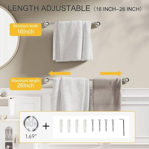 BESy قابل للتعديل البرونزية 16 إلى 28 بوصة حامل منشفة الحمام حامل منشفة الحمام، قضيب منشفة مثبت على الحائط قضيب شماعات ملحقات أجهزة الحمام نمط الفندق، الفولاذ المقاوم للصدأ، برونز مطلي بالزيت in Kuwait