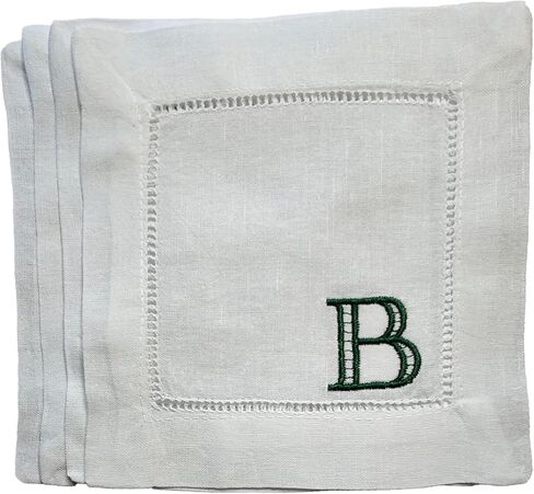 Personalized Embroidered Monogrammed Initial Letter Linen Cotton Cocktail Napkins, Custom White Cloth 6"x6" Hemstitch Coasters Wedding Bridal Shower Bachelorette Party Birthday Bar Cart (Set of 4) in Saudi Arabia