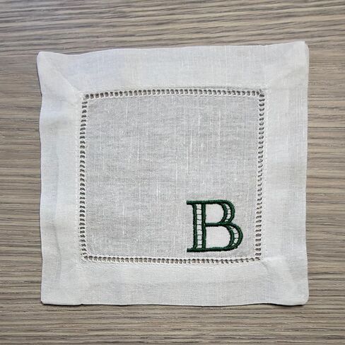 Personalized Embroidered Monogrammed Initial Letter Linen Cotton Cocktail Napkins, Custom White Cloth 6"x6" Hemstitch Coasters Wedding Bridal Shower Bachelorette Party Birthday Bar Cart (Set of 4) in Saudi Arabia