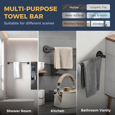 رفوف مناشف مقاس 14.6 بوصة ~ 24 بوصة للحمام، قضيب منشفة قابل للتعديل لجدار الحمام، حامل مناشف حمام من الفولاذ المقاوم للصدأ للاستحمام (فضي مصقول) in Kuwait