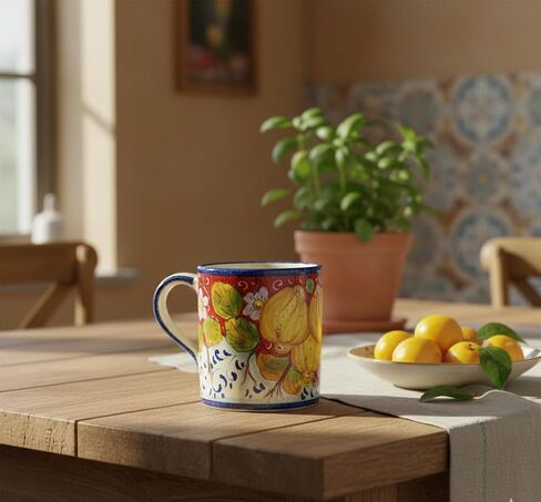 CERAMICHE D'ARTE PARRINI - Italian Ceramic Mug Cup Decorated Lemon Hand Painted Made in ITALY Tuscan Art Pottery in Saudi Arabia