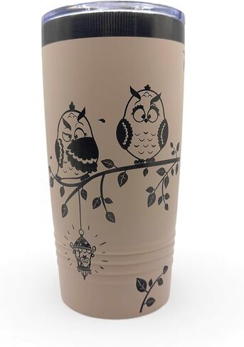 Owls Coffee Tumbler, 20oz Personalized Insulated Mug with Lid, Custom Engraved with Your Name, Choice of Color in Saudi Arabia