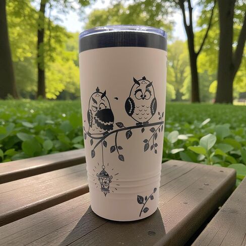 Owls Coffee Tumbler, 20oz Personalized Insulated Mug with Lid, Custom Engraved with Your Name, Choice of Color in Saudi Arabia