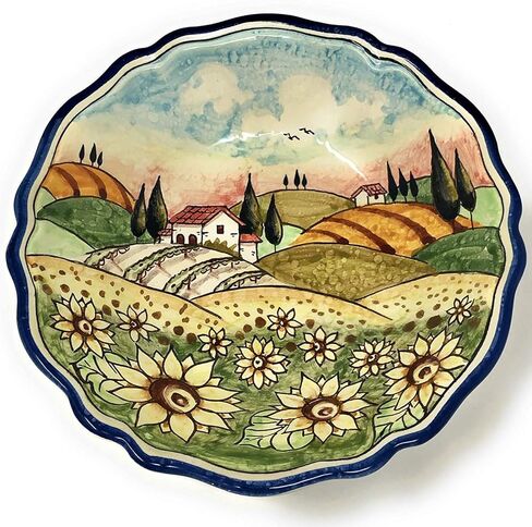 CERAMICHE D'ARTE PARRINI - وعاء تقديم فخار من السيراميك الإيطالي، قطع مركزية صغيرة مرسومة يدويًا، مناظر طبيعية زخرفية، عباد الشمس، توسكان، صنع في إيطاليا in Saudi Arabia
