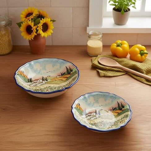 CERAMICHE D'ARTE PARRINI - وعاء تقديم فخار من السيراميك الإيطالي، قطع مركزية صغيرة مرسومة يدويًا، مناظر طبيعية زخرفية، عباد الشمس، توسكان، صنع في إيطاليا in Saudi Arabia