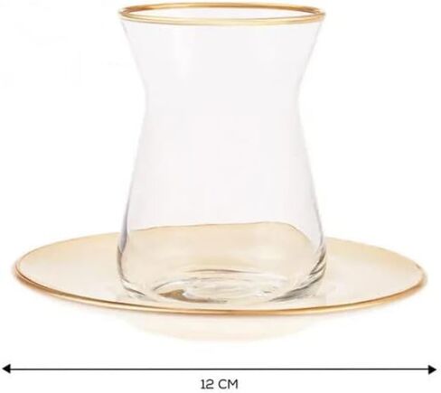 Karaca Streamline Saturn 12 قطعة أكواب شاي تركي لـ 6 أشخاص ، 5.75 Fl Oz مجموعة شاي تركي ، زجاج متين مع تفاصيل البلاتين وصحن الألوان البيضاء in Saudi Arabia
