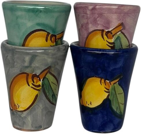 Hand Painted Italian Ceramic Shot Glasses Set of 4, 1 oz Multi-Colored Limoncello Cups, Ceramic Shot & Tasting Glasses with Lemon Motif, Artisan Mediterranean Pottery Drinkware in Saudi Arabia