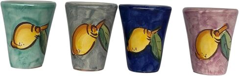 Hand Painted Italian Ceramic Shot Glasses Set of 4, 1 oz Multi-Colored Limoncello Cups, Ceramic Shot & Tasting Glasses with Lemon Motif, Artisan Mediterranean Pottery Drinkware in Saudi Arabia
