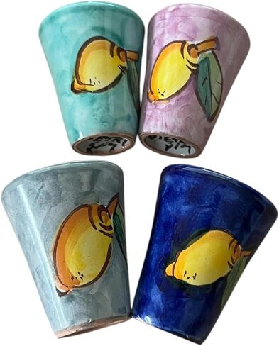 Hand Painted Italian Ceramic Shot Glasses Set of 4, 1 oz Multi-Colored Limoncello Cups, Ceramic Shot & Tasting Glasses with Lemon Motif, Artisan Mediterranean Pottery Drinkware in Saudi Arabia