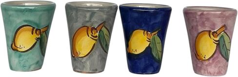 Hand Painted Italian Ceramic Shot Glasses Set of 4, 1 oz Multi-Colored Limoncello Cups, Ceramic Shot & Tasting Glasses with Lemon Motif, Artisan Mediterranean Pottery Drinkware in Saudi Arabia