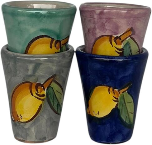 Hand Painted Italian Ceramic Shot Glasses Set of 4, 1 oz Multi-Colored Limoncello Cups, Ceramic Shot & Tasting Glasses with Lemon Motif, Artisan Mediterranean Pottery Drinkware in Saudi Arabia