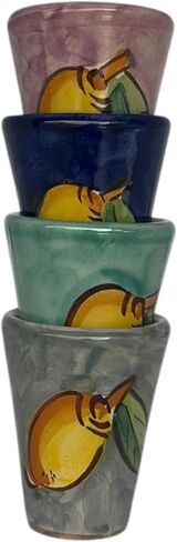 Hand Painted Italian Ceramic Shot Glasses Set of 4, 1 oz Multi-Colored Limoncello Cups, Ceramic Shot & Tasting Glasses with Lemon Motif, Artisan Mediterranean Pottery Drinkware in Saudi Arabia