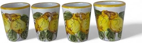 Hand Painted Italian Ceramic Shot Glasses Set of 4, 1.25 oz Lemon Limoncello Cups with Yellow Rim, Small Ceramic Shot & Tasting Glasses, Artisan Mediterranean Pottery Drinkware in Saudi Arabia