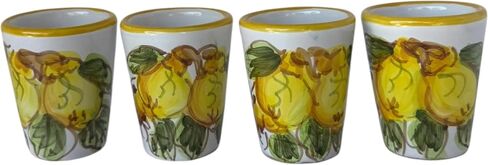 Hand Painted Italian Ceramic Shot Glasses Set of 4, 1.25 oz Lemon Limoncello Cups with Yellow Rim, Small Ceramic Shot & Tasting Glasses, Artisan Mediterranean Pottery Drinkware in Saudi Arabia