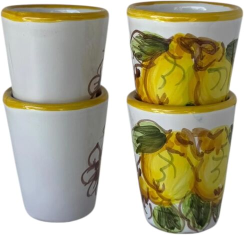 Hand Painted Italian Ceramic Shot Glasses Set of 4, 1.25 oz Lemon Limoncello Cups with Yellow Rim, Small Ceramic Shot & Tasting Glasses, Artisan Mediterranean Pottery Drinkware in Saudi Arabia