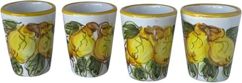 Hand Painted Italian Ceramic Shot Glasses Set of 4, 1.25 oz Lemon Limoncello Cups with Yellow Rim, Small Ceramic Shot & Tasting Glasses, Artisan Mediterranean Pottery Drinkware in Saudi Arabia