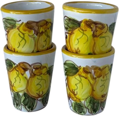 Hand Painted Italian Ceramic Shot Glasses Set of 4, 1.25 oz Lemon Limoncello Cups with Yellow Rim, Small Ceramic Shot & Tasting Glasses, Artisan Mediterranean Pottery Drinkware in Saudi Arabia