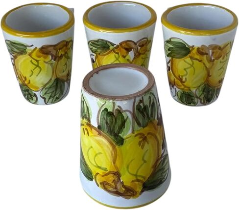Hand Painted Italian Ceramic Shot Glasses Set of 4, 1.25 oz Lemon Limoncello Cups with Yellow Rim, Small Ceramic Shot & Tasting Glasses, Artisan Mediterranean Pottery Drinkware in Saudi Arabia