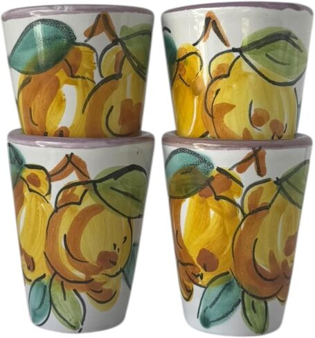 Ceramic Limoncello Glasses - an Elegant Limoncello Glass, Lemon Shot Glass with Purple Rim, Set of 4 Glasses for Kitchen-Made in Italy in Saudi Arabia