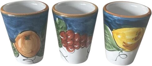 Hand Painted Italian Ceramic Shot Glasses Set of 3, 1.2 oz Mixed Fruit Design Cups (Orange, Grapes & Lemon), Small Ceramic Limoncello & Tequila Shot Glasses, Artisan Mediterranean Pottery Drinkware in Saudi Arabia