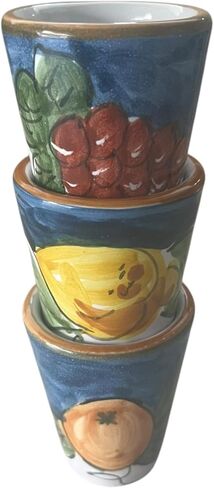 Hand Painted Italian Ceramic Shot Glasses Set of 3, 1.2 oz Mixed Fruit Design Cups (Orange, Grapes & Lemon), Small Ceramic Limoncello & Tequila Shot Glasses, Artisan Mediterranean Pottery Drinkware in Saudi Arabia