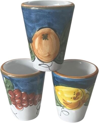 Hand Painted Italian Ceramic Shot Glasses Set of 3, 1.2 oz Mixed Fruit Design Cups (Orange, Grapes & Lemon), Small Ceramic Limoncello & Tequila Shot Glasses, Artisan Mediterranean Pottery Drinkware in Saudi Arabia