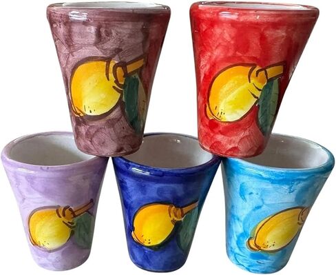 Hand Painted Italian Ceramic Shot Glasses Set of 5, 1 oz Multi-Colored Limoncello Cups, Small Ceramic Shot & Tasting Glasses, Handmade Mediterranean Pottery Drinkware in Saudi Arabia