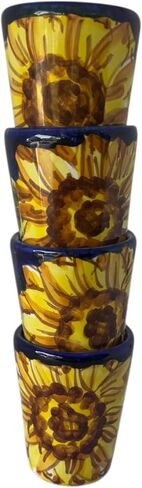 Hand Painted Italian Ceramic Shot Glasses Set of 4, 1.2 oz Sunflower Design Cups, Small Ceramic Limoncello & Tequila Shot Glasses, Artisan Mediterranean Pottery Drinkware, Handmade Tasting Cups in Saudi Arabia