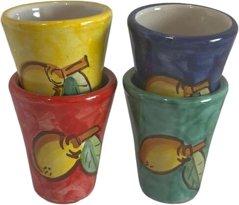 Hand Painted Italian Ceramic Shot Glasses Set of 4, 1 oz Limoncello Cups, Small Ceramic Lemon Motif Shot & Tasting Glasses, Artisan Mediterranean Pottery Drinkware in Saudi Arabia