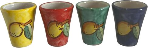 Hand Painted Italian Ceramic Shot Glasses Set of 4, 1 oz Limoncello Cups, Small Ceramic Lemon Motif Shot & Tasting Glasses, Artisan Mediterranean Pottery Drinkware in Saudi Arabia