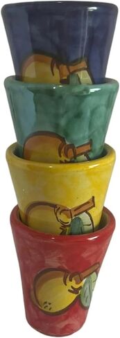 Hand Painted Italian Ceramic Shot Glasses Set of 4, 1 oz Limoncello Cups, Small Ceramic Lemon Motif Shot & Tasting Glasses, Artisan Mediterranean Pottery Drinkware in Saudi Arabia