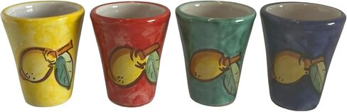 Hand Painted Italian Ceramic Shot Glasses Set of 4, 1 oz Limoncello Cups, Small Ceramic Lemon Motif Shot & Tasting Glasses, Artisan Mediterranean Pottery Drinkware in Saudi Arabia