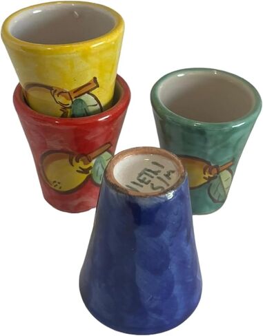 Hand Painted Italian Ceramic Shot Glasses Set of 4, 1 oz Limoncello Cups, Small Ceramic Lemon Motif Shot & Tasting Glasses, Artisan Mediterranean Pottery Drinkware in Saudi Arabia