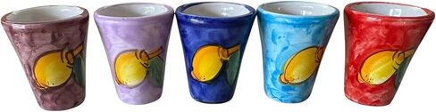 Hand Painted Italian Ceramic Shot Glasses Set of 5, 1 oz Multi-Colored Limoncello Cups, Lemon Ceramic Shot & Tasting Glasses, Handmade Mediterranean Pottery Drinkware in Saudi Arabia