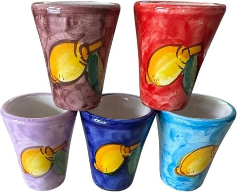 Hand Painted Italian Ceramic Shot Glasses Set of 5, 1 oz Multi-Colored Limoncello Cups, Lemon Ceramic Shot & Tasting Glasses, Handmade Mediterranean Pottery Drinkware in Saudi Arabia