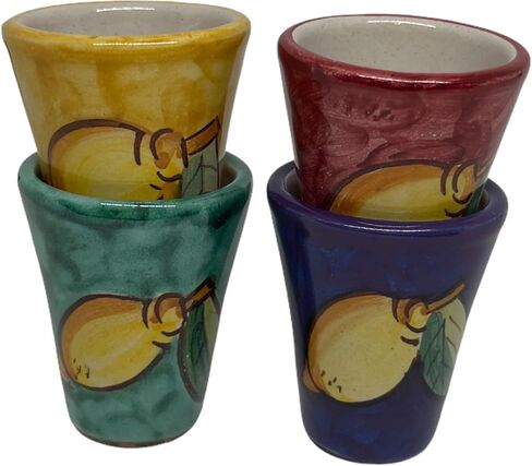 Hand Painted Italian Ceramic Shot Glasses Set of 4, 1 oz Lemon Limoncello Cups, Small Ceramic Multi-Colored Shot & Tasting Glasses, Artisan Mediterranean Pottery Drinkware in Saudi Arabia