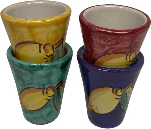 Hand Painted Italian Ceramic Shot Glasses Set of 4, 1 oz Lemon Limoncello Cups, Small Ceramic Multi-Colored Shot & Tasting Glasses, Artisan Mediterranean Pottery Drinkware in Saudi Arabia