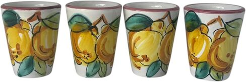Ceramic Limoncello Glasses - an Elegant Limoncello Glass, Lemon Shot Glass with Red Rim, Set of 4 Glasses for Kitchen-Made in Italy in Saudi Arabia