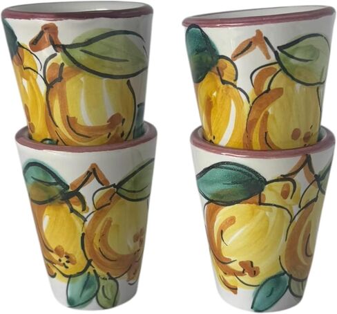 Ceramic Limoncello Glasses - an Elegant Limoncello Glass, Lemon Shot Glass with Red Rim, Set of 4 Glasses for Kitchen-Made in Italy in Saudi Arabia