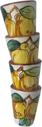 Ceramic Limoncello Glasses - an Elegant Limoncello Glass, Lemon Shot Glass with Red Rim, Set of 4 Glasses for Kitchen-Made in Italy in Saudi Arabia