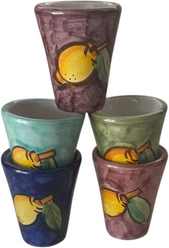 Hand Painted Italian Ceramic Shot Glasses Set of 5, 1 oz Lemon Limoncello Cups, Small Ceramic Shot & Tasting Glasses, Handmade Mediterranean Pottery Drinkware in Saudi Arabia