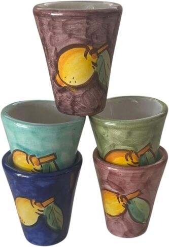 Hand Painted Italian Ceramic Shot Glasses Set of 5, 1 oz Lemon Limoncello Cups, Small Ceramic Shot & Tasting Glasses, Handmade Mediterranean Pottery Drinkware in Saudi Arabia
