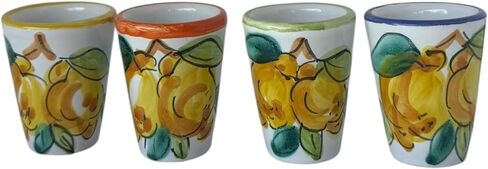 Hand Painted Italian Ceramic Shot Glasses Set of 4, 1.25 oz Lemon Limoncello Cups, Small Ceramic Shot & Tasting Glasses, Artisan Mediterranean Pottery Drinkware, Colorful Handmade Barware in Saudi Arabia