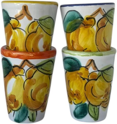 Hand Painted Italian Ceramic Shot Glasses Set of 4, 1.25 oz Lemon Limoncello Cups, Small Ceramic Shot & Tasting Glasses, Artisan Mediterranean Pottery Drinkware, Colorful Handmade Barware in Saudi Arabia