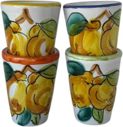Hand Painted Italian Ceramic Shot Glasses Set of 4, 1.25 oz Lemon Limoncello Cups, Small Ceramic Shot & Tasting Glasses, Artisan Mediterranean Pottery Drinkware, Colorful Handmade Barware in Saudi Arabia