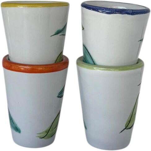Hand Painted Italian Ceramic Shot Glasses Set of 4, 1.25 oz Lemon Limoncello Cups, Small Ceramic Shot & Tasting Glasses, Artisan Mediterranean Pottery Drinkware, Colorful Handmade Barware in Saudi Arabia